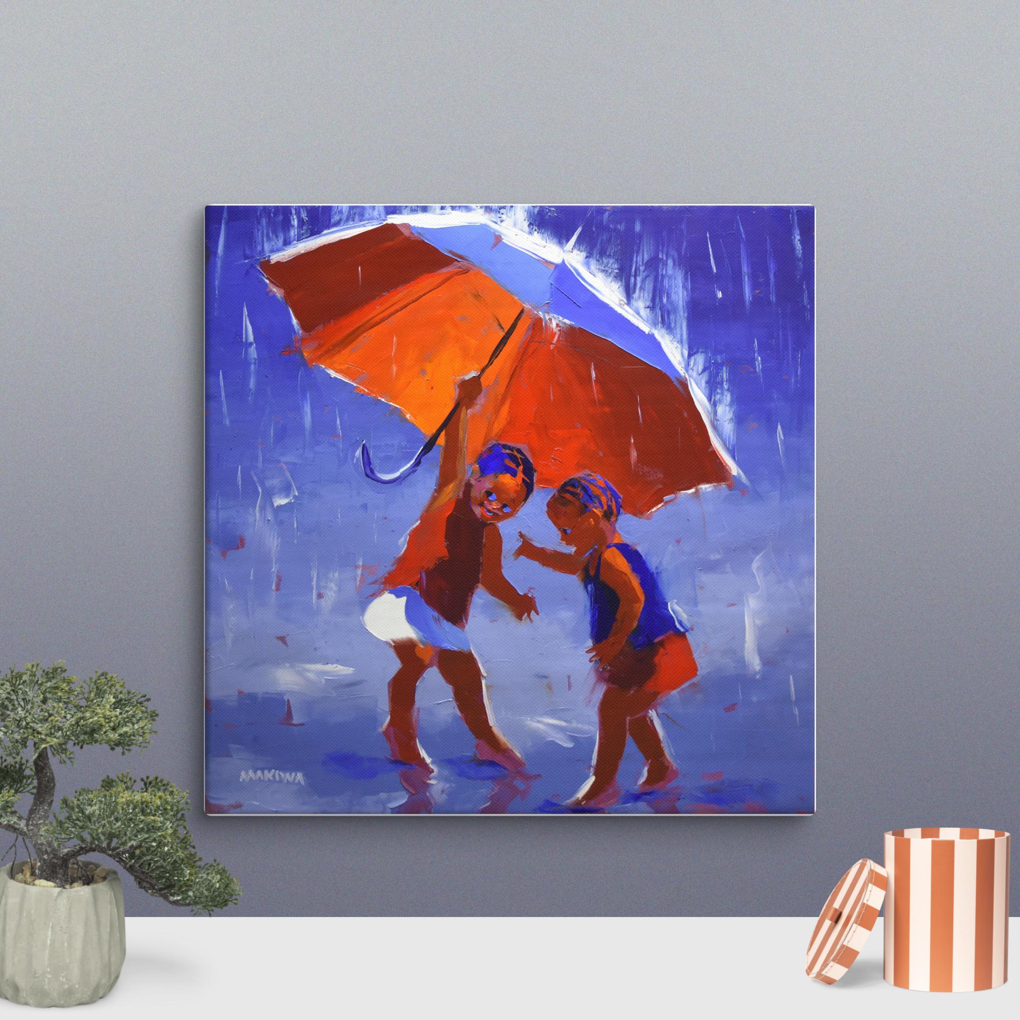 Playing in the Rain 80x80cm